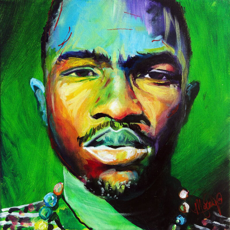 Colorful image of Frank Ocean with art techniques on top. 