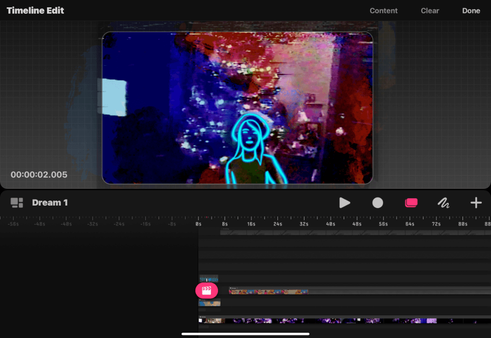 Screenshot of a program that animates showing the digital tools and a outline of a woman. 