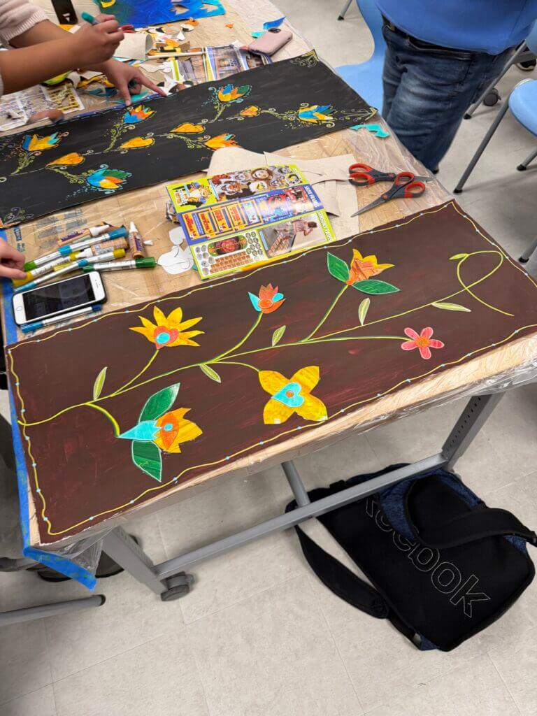 Group collage on a table with supplies. 