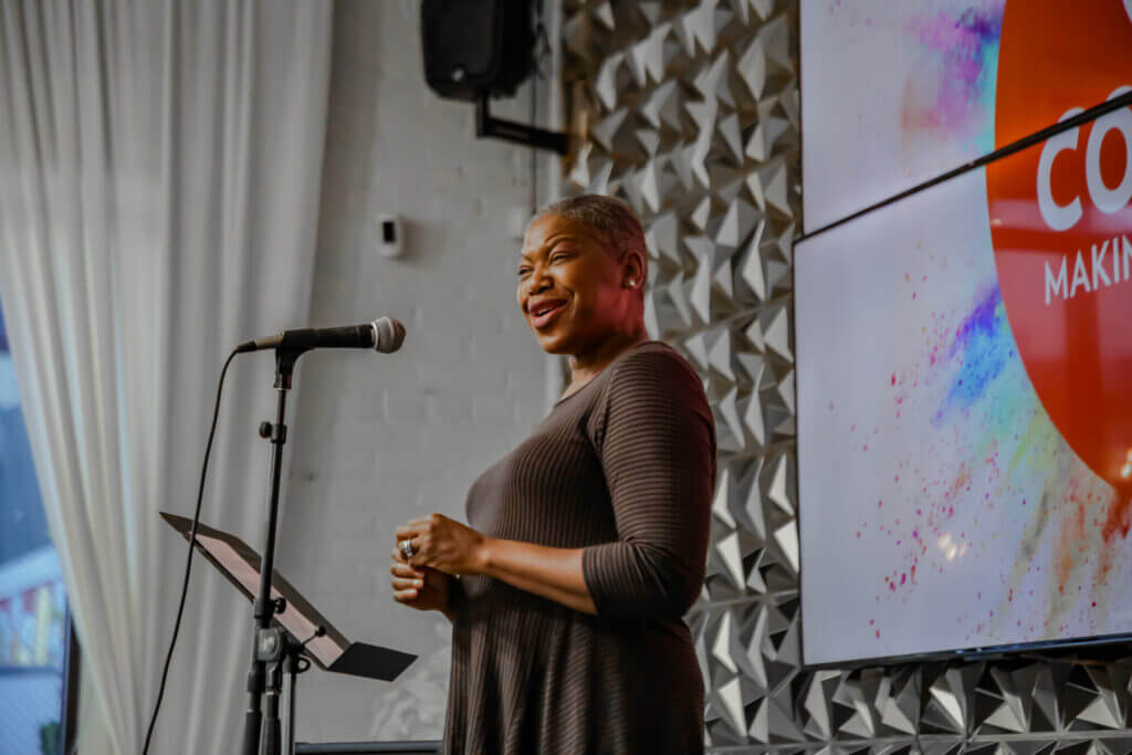 Michelle Purdue performing at the 2026 Youth Spoken Word Showcase